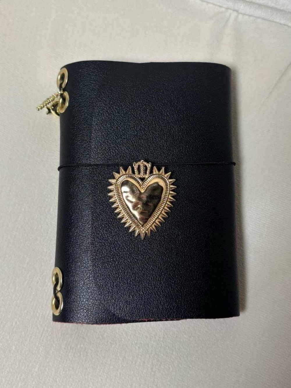 Black Faux Leather passport sleeve with Gold Heart Emblem
